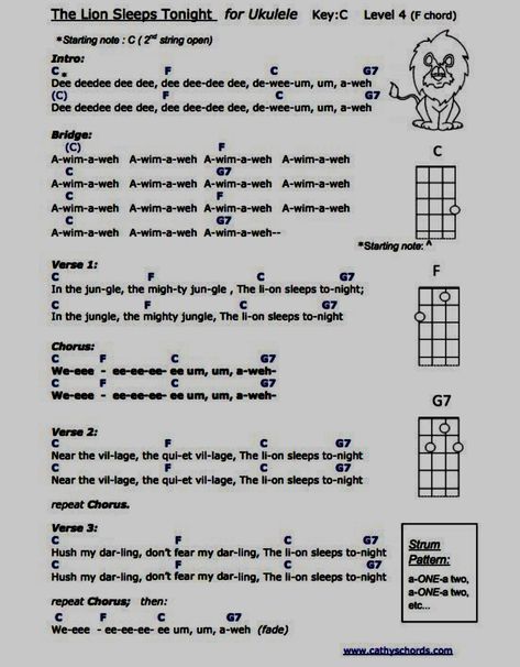 The Lion Sleeps Tonight - Ukulele The Lion Sleeps Tonight Ukulele, Ukulele Songs Sheet Music, Ukulele Songs Popular, Teaching Ukulele, Ukulele Tabs Songs, Ukulele Songs Beginner, Lion Sleeps Tonight, Easy Ukulele Songs, Ukulele Chords Chart