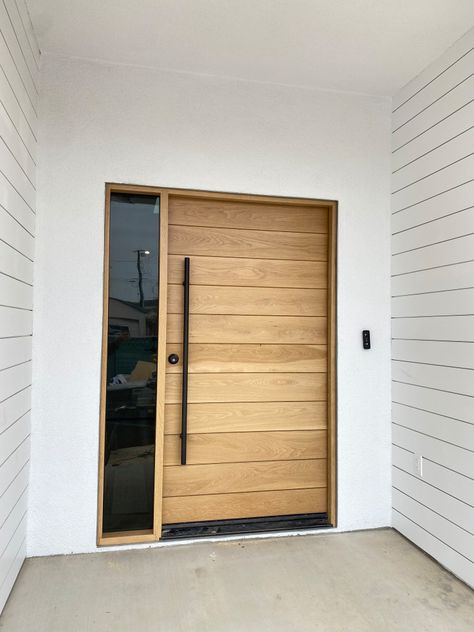 Custom Front Doors Exterior Door Single, Modern Wood Entry Door, Single Wood Front Door, Wood Slat Front Door, Scandinavian Entry Door, Solid Wood Exterior Door, Modern Wood Double Front Door, External Doors Entrance, Modern Timber Front Door