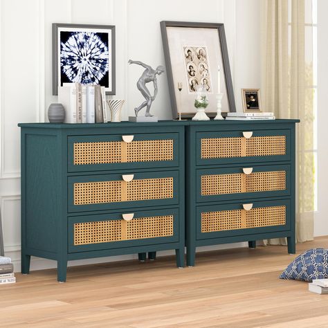 PRICES MAY VARY. Farmhouse Design: The 3-drawer dresser with simple design. Various decoration styles are compatible with this modern minimalist 3 drawer chest. Adding rattan door and classic gold metal handle to the simple monochromatic wood panel adds advanced aesthetics to this chest of drawers Durable: The beautiful chest of the drawer made MDF, ash wood veneer board, and golden metal semicircle pulls and four pine legs with antislip foot pad that offer perfect stability and durability. this 3 Drawer Storage, 3 Drawer Dresser, Dangerous Goods, Mdf Frame, Drawer Cabinet, American Furniture, Dressers And Chests, Furniture Deals, Furniture Outlet Stores