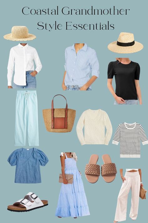 Grandmother Style Fashion, Beach Cottage Style Outfits, Coastal Granny Fashion, Coastal Grandmother Plus Size Outfits, East Coast Grandma Style, Coastal Grandma Outfits 2023, Classic Coastal Outfit, Coastal Wear Women, Coastal Grandmother Haircut