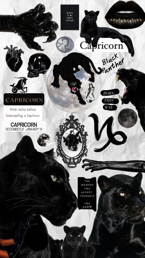 Capricorne ♑️ black Panther #wallpaper #books #music #vibes #beauty #nature #vintage #outfitinspo #homedecor #black #capricorn #astrology #zodiac Capricorn Vibes, Black Panther Wallpaper, Panther Wallpaper, Capricorn Astrology, Capricorn Aesthetic, Wallpaper Books, Music Vibes, Nature Vintage, Zodiac Signs Capricorn