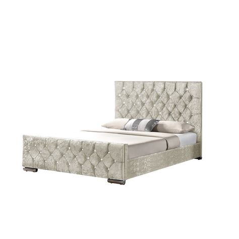 Rosdorf Park Ararat Upholstered Bed Frame & Reviews | Wayfair.co.uk Diamond Bed, Velvet Beds, Crushed Velvet Bed, Fabric Upholstered Bed, Fabric Bed Frame, Tall Headboard, Velvet Bed, Girl Bedroom Designs, Silver Fabric