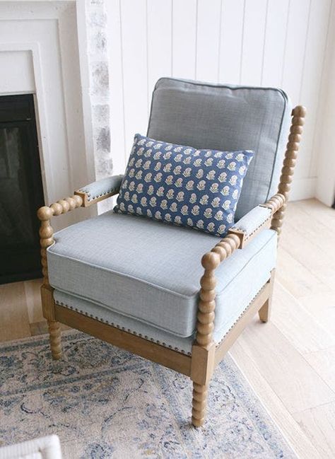 Dusty Blue Upholstered Accent Chair | Antique Farmhouse Blue Accent Chairs, Farmhouse Chairs, House Vibes, Shabby Chic Farmhouse, Coastal Living Room, Sofa Colors, Blue Chair, Blue Living Room, Farmhouse Furniture