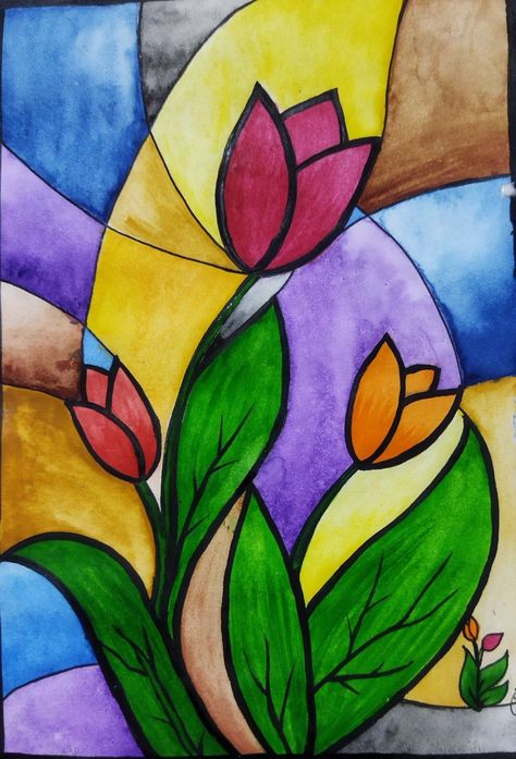 Basic Abstract Painting, Stained Glass Art Butterfly, Glass Painting Patterns Templates, Basic Drawing Ideas, Cubist Drawing, Dibujos Ideas, Colorful Art Projects, Ideas Cuadros, Glass Painting Patterns