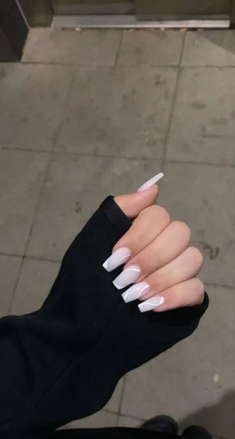 White Nails With Designs Ballerina, White Nail Designs Ballerina, White Nails White Design, Vacation Nails Ballerina Shape, White Ballerina Nails Design, Cute Nails Acrylic Coffin White, Acrylic Nails With White Base, Milky White On White French Nails, Trendy Nails Ballerina Short