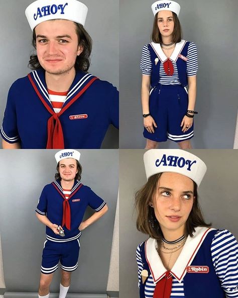 Maya Hawke Halloween Costume, Robin Stranger Things Costume, Steve And Robin Halloween Costume, Steve Harrington Ahoy Outfit, Scoops Ahoy Tattoo, Stranger Things Robin Costume, Robin Stranger Things Outfit Ideas, Steve And Robin Costume, Scoops Ahoy Aesthetic