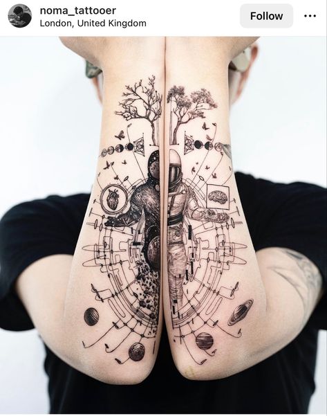 Geometric Universe Tattoo, Micro Realism Tattoo, Physics Tattoos, Antler Tattoos, Micro Realism, Sketch Tattoos, Astronaut Tattoo, Dr Woo, Spirit Tattoo