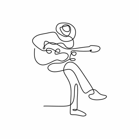 Single Line Illustration, Man Playing Guitar Drawing, Guitar Line Drawing, Guitarist Drawing, Guitarist Illustration, Playing Guitar Drawing, Musician Drawing, Electric Guitar Drawing, Musician Illustration