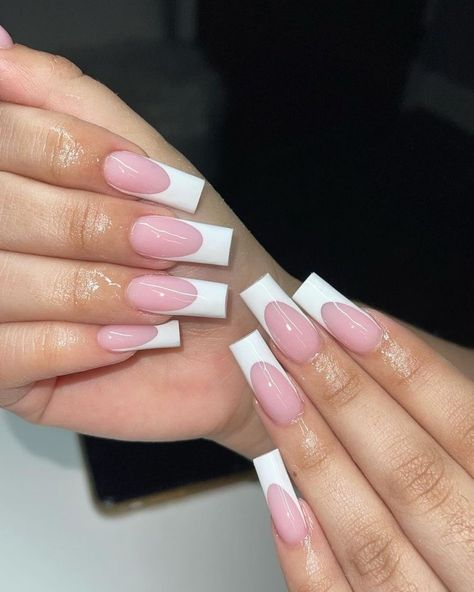 Simple Long Nail Designs, Long French Tip Nails, White Tip Acrylic Nails, White Tip Nails, French Tip Press On Nails, Long Square Nails, Tapered Square Nails, White Acrylic Nails, Nice Nails