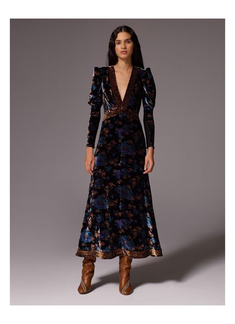 Floral Velvet Dress, Fall Floral Dress, Feminine Wardrobe, Mode Kimono, Velvet Fashion, Rebecca Taylor, Fall 2018, Boho Stil, Dress Lace