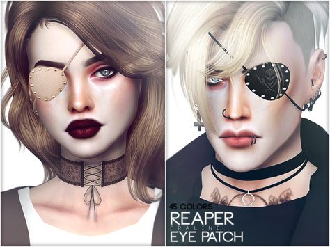 Pralinesims' Reaper Eye Patch Sims 4 Eye Patch, Sims 4 Eyepatch, Ts4 Accessories, Pretty Sims, Sim4 Cc, Los Sims 4 Mods, Female Glasses, Sims 4 Cc Eyes, Pirate Eye Patches