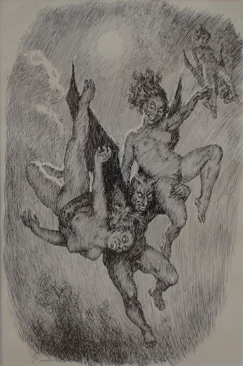 Devil & Witches by Norman Lindsay (1879 – 1969) Norman Alfred Williams Lindsay, Witches Dance, Norman Lindsay, Propaganda Art, Esoteric Art, Creepy Pictures, Macabre Art, Occult Art, Biblical Art