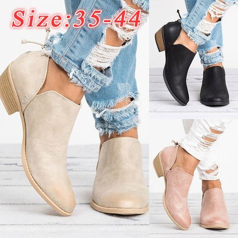 Womens Low Heels, Low Heel Ankle Boots, Pu Boots, Casual Ankle Boots, Chunky Heel Shoes, Winter Ankle Boots, Shoes Boots Ankle, Zipper Boots, Elegant Shoes