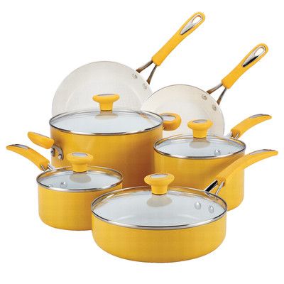 Shop Wayfair for A Zillion Things Home across all styles and budgets. 5,000 brands of furniture, lighting, cookware, and more. Free Shipping on most items. Ceramic Nonstick Cookware, Mango Yellow, Ceramic Cookware Set, Lemon Kitchen, Sunflower Kitchen, Nonstick Cookware Sets, Ceramic Cookware, Yellow Decor, Pots And Pans Sets