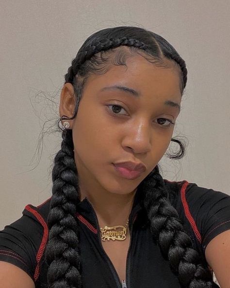 🚨POST PAGE🚨’s Instagram post: “tag who yk @melaninnglow #beauty #goals #blackgirls #curls #hair” Black Women 2 Braid Hairstyles, 2 Braided Cornrows, Feed In French Braids Black Hair, Cornrow 2 Braids, Braids To Back With Bun, Dutch Braids With Extensions Black Women, Dutch Braids For Black Women, 2 Dutch Braids Black Women, Two Braids With Color