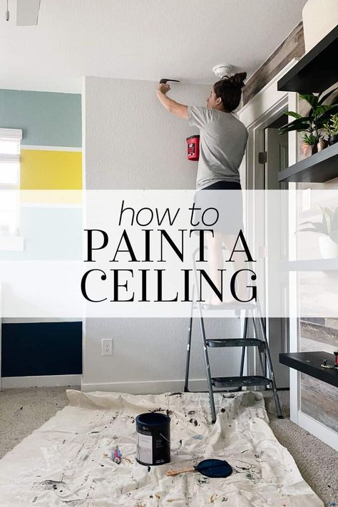 How To Paint A Ceiling Tips, Ceiling Painting Tips, How To Paint A Ceiling, Painting Bathroom Ceiling, Paint Ceiling Same As Walls, Painting Ceilings Tips, How To Paint Ceilings, Painted Ceiling Bedroom, Painting A Ceiling