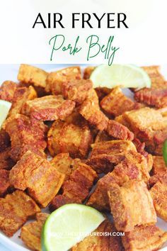 These crispy air fryer pork belly bites are the ultimate appetizer. Top these tasty chicharrones with a little freshly squeezed lime juice for a real treat! #airfryerrecipes #airfryer #easyrecipes #porkrecipes #chicharrones #torresmo Chicharones Recipe, Chicharrones Recipe, Air Fryer Pork Belly, Tacos Pork, Pork Belly Bites, Pork Belly Recipes Crispy, Belly Pork, Pork Bites, Fried Pork Belly