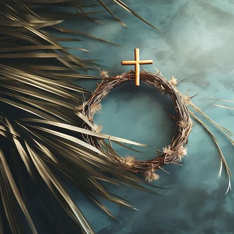 Premium Photo | Wooden Sacred Cross and Palm Frond Wreath Centerpiece Decora Cross Palm Sunday Photo Christian Art Palm Wreath, Wreath Centerpiece, Sunday Photos, Palm Sunday, Wreath Decoration, Palm Fronds, Image Icon, Photo Vintage, Card Banner