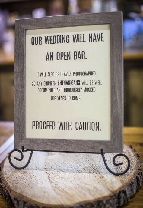 Open Bar Signs For Wedding, Open Bar Ideas Wedding, June Wedding Reception Ideas, Open Bar Funny Sign, Open Bar Wedding Sign Funny, Open House Wedding Reception, Bar Decor Wedding Receptions, Open Bar At Wedding, Casual Reception Ideas