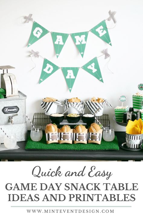 Get ready for the ultimate game day experience with a Quick & Easy Game Day Snack Table that will elevate your game day festivities. Get details now from event designer Carolina of MINT Event Design in Austin, TX at www.minteventdesign.com. Football Party Printables, Diy Football Party, Sports Party Food, Football Printables, Football Themed Party, Football Party Decorations, Sports Party Decorations, Football Theme Party, Football Birthday Party