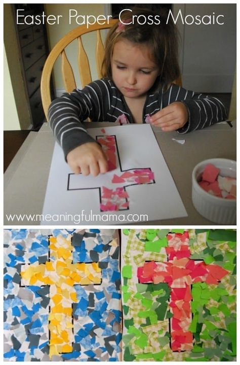 Kids Crafts Toddlers, Craft For Easter, Cross Mosaic, Easter Crafts Preschool, Easter Crafts For Toddlers, Easter Preschool, Sunday School Crafts For Kids, Mosaic Crosses, Christian Crafts