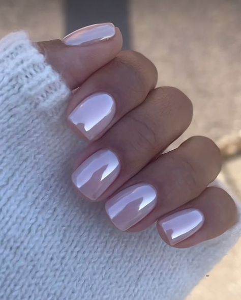 Bridesmaid Short Nails, Pink Polish With Chrome, Wedding Nails Square Round, Squoval Neutral Nails, White Pinkish Nails, Nails For Hospital Delivery, Gel Builder Nails Design Short, Aesthetic Short Nails Designs, Neutral Chrome Nails Square