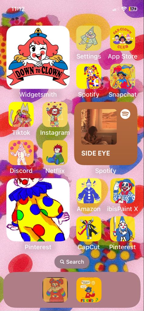 Clown Homescreen, Clowncore App Icons, Clown Phone Theme, Clown Core Wallpaper, Clowncore Wallpaper, Clown Wallpaper, Desktop Wallpaper Organizer, Settings App, Desktop Organization