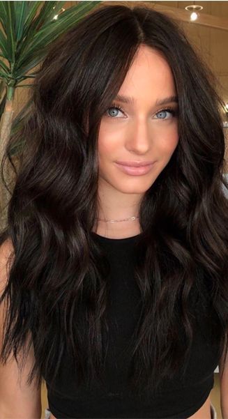 Dark Root Highlights Brunettes, Warm Dark Brunette, Dark Burnett Hair, Dark Hair With Blue Eyes, Dark Hair Color Ideas For Winter, Single Process Hair Color Brunette, Cool Chocolate Brown Hair, Dark Mocha Brown Hair, Dark Chocolate Balayage