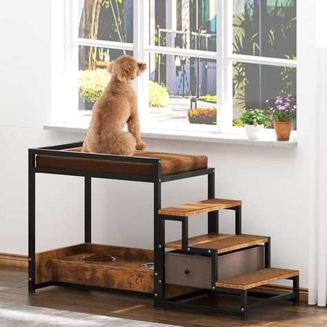 Amazon.com : SogesPet Dog Window Perch with Steps, Dog Perch to Look Out Window for Medium Sized Dogs, Indoor Cushioned Dog Window Seat with Non-Slip Removable Soft Pads, Food Station, Storage Drawer Under Stairs : Pet Supplies Dog Window Perch, Dog Window Seat, Garden Front Of House, Dog Window, Dog Corner, Window Perch, Dog Stairs, Pet Spaces, Dog Steps