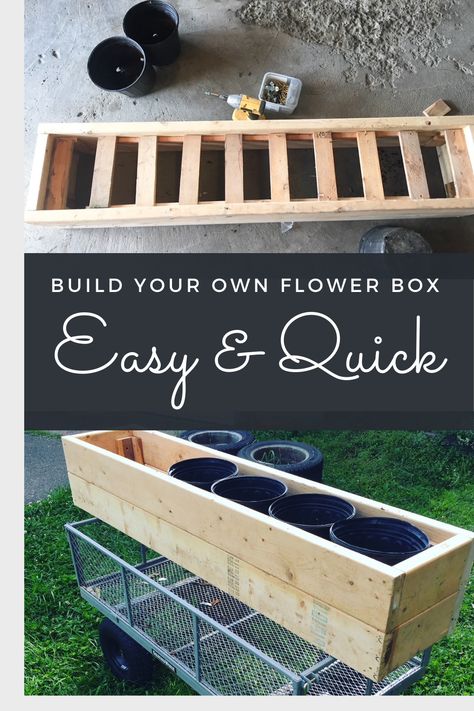 DIY Flower Box-Simple, quick and easy Outdoor Window Boxes, Patio Flower Boxes, Diy Window Box Planter, Diy Flower Box, Build A Window, Trailer Updates, Diy Furniture Wood, Wood Flower Box, Sunflower Festival