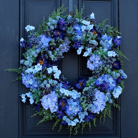 Primrue Shades of Front Door Silk Wreath | Wayfair Juniper Wreath, Dekoratívne Vence, Summer Front Door, Silk Wreaths, Floral Door Wreaths, Decorated Wreaths, Diy Spring Wreath, Flower Wreaths, Summer Front Door Wreath