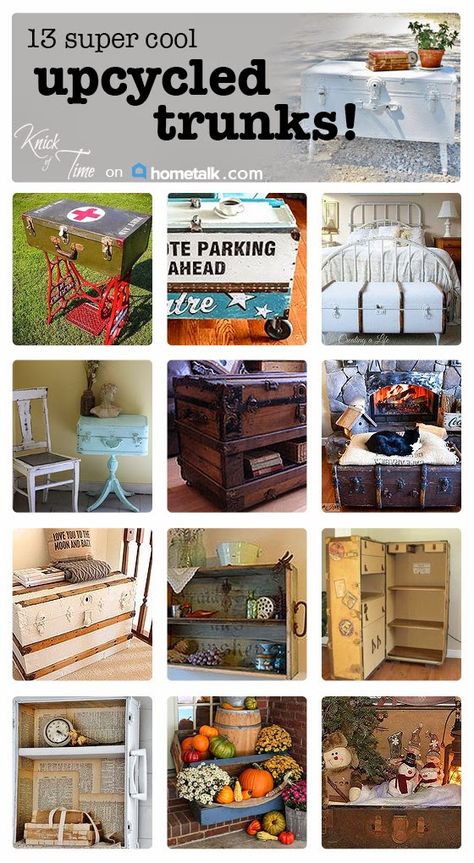 Nice Red Cross logo on the suitcase Upcycled Trunks via Knick of Time Old Trunk Display Ideas, Repurpose Trunk Ideas, Trunk Chest Makeover, Upcycled Trunk Ideas, Steamer Trunks Ideas Repurposed, Repurposed Trunk Ideas, Repurposed Chest Trunk, Refurbished Trunk Ideas, Trunk Refinishing Ideas