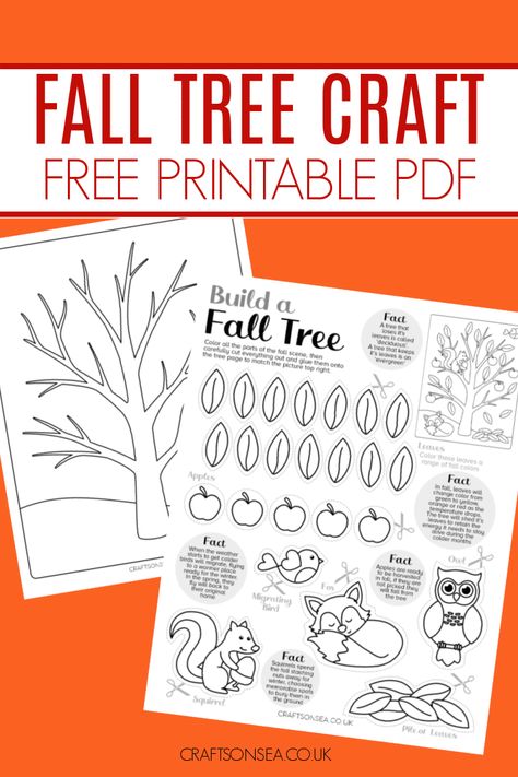 Fall Tree Printable (FREE Cut and Paste Craft) Fall After School Activities, Fall Tree Kindergarten, Fall Ideas Kindergarten, Free Fall Kindergarten Printables, Free Fall Crafts For Kids, Fall Craft Kindergarten Free, Color And Cut Crafts For Kids, Fall Tree Template Printable Free, Nature Crafts For Kids Preschool