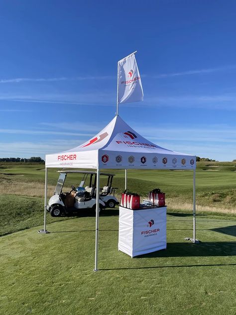 8 Pop-Up Tent Ideas for Your Next Golf Event Golf Tournament Tent Ideas, Golf Tournament Booth Ideas, Corporate Golf Event, Golf Tournament Hole Sponsor Ideas, Golf Event Ideas, Golf Day Ideas, Tabling Ideas, Golf Club Fitting, Golf Fundraiser