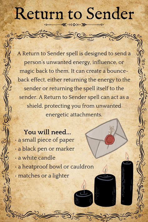 Send that energy back where it came from with a simple Return to Sender Spell!   #witchcraft #magic #returntosender #paganism #grimoire #printable #bookofshadowspage #bookofshadows Send Back Negative Energy Spell, Spell To Send Back Negativity, Come Back Spell Jar, Breaking A Spell Cast Upon You, Take My Power Back Spell, Send Curse Back To Sender, Break Spells Witchcraft, How To Keep A Spell From Backfiring, Send It Back Spell