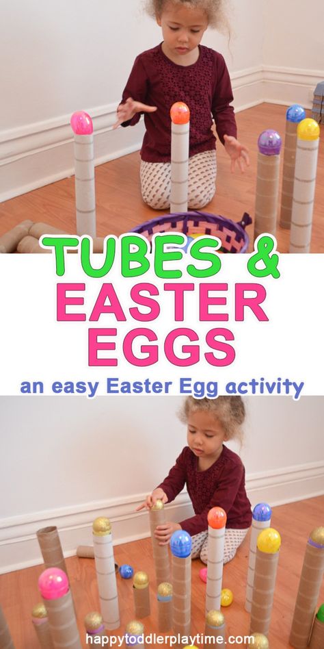 Tubes and Easter Eggs – HAPPY TODDLER PLAYTIME Toddler Learning Activities, Easter Egg Activities, Easter Activities For Toddlers, Easter Preschool, Easter Activities For Kids, Spring Preschool, Toddler Easter, Easter Activities, Toddler Fun