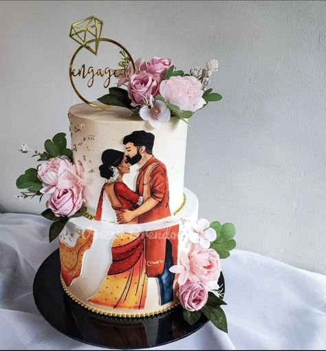 Cake Designs Engagement Indian, New Beginning Cake Ideas, Engagement Cake Indian, Indian Engagement Cake, Small Engagement Cake, Cakes For Engagement Couple, Wedding Cakes Indian, Latest Anniversary Cake Designs, Wedding Cake Indian