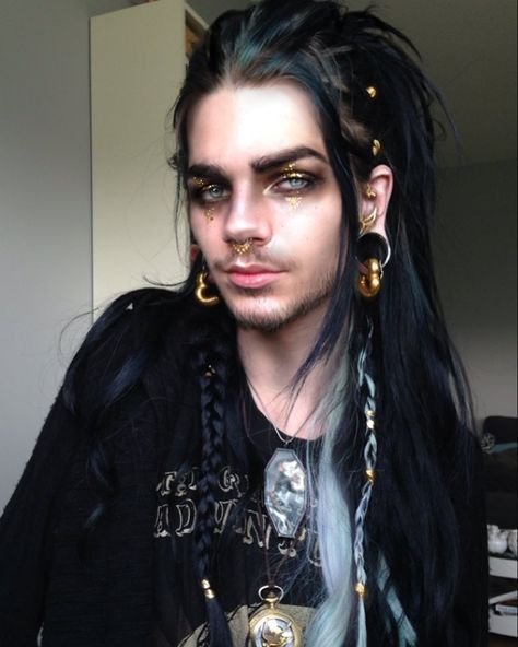 Nils Kuiper, Drag King Makeup, Long White Hair, Goth Guys, Drag King, Viking Hair, Male Makeup, Goth Makeup, Stretched Ears