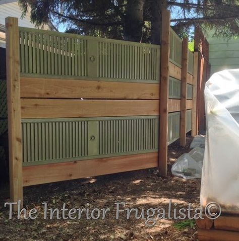 Old louvered bi-fold doors repurposed into a garden screen Old Bifold Doors Repurposed, Shutters Repurposed Outdoors, Louvered Door Ideas, Louvered Bifold Doors, Shutters Repurposed Decor, Repurposed Shutters, Cottage Shutters, Louvered Door, Shutter Ideas