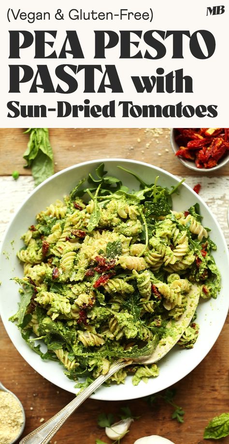 Pea Pesto Pasta, Vegan Pesto Pasta, Arugula Pasta, Vegan Protein Sources, Pea Pesto, High Protein Vegan Recipes, Minimalist Baker, Plant Based Diet Recipes, Vegan Pesto