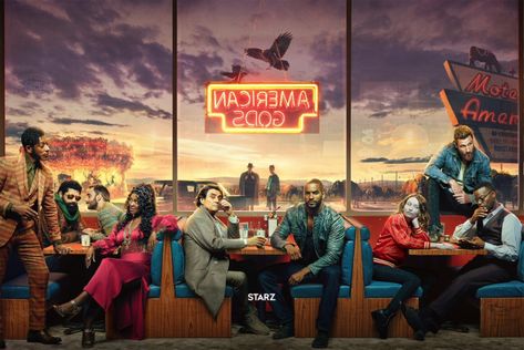 American Gods Poster SEason 2 Diner Motel America American Gods Fanart, All American Aesthetic Tv Show, Dinner In America Movie Poster, American Gods Tv Show, American Gods Neil Gaiman, American Horror Story Season 1 Poster, American Horror Story Apocalypse Poster, Mad Sweeney, Orlando Jones