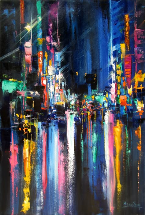 City Scape Painting, Abstract City, City Painting, Arte Inspo, Cityscape Painting, Painting Art Projects, Oil Painting Landscape, City Art, City Lights