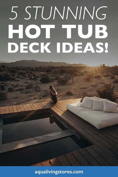 Want to make your hot tub blend seamlessly into your landscaping, ensure that it’s easy to access and create a luxurious, resort-like feel? A hot tub deck can do all that. If you’re looking for inspiration for your hot tub deck, you’re in the right place. Read on to see five beautiful hot tub deck ideas you can use to upgrade your backyard: Add some stairs. Use exotic hardwood. Use stone. Incorporate a privacy fence. Add a bench. Hot Tub With Deck, Hot Tub Deck Ideas, Hot Tub Decorating, Hot Tub Deck Design, Tub Surround Ideas, Small Hot Tub, Hot Tub Steps, Large Hot Tub, Tub Deck