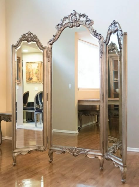 Pretty Full Length Mirrors, Trifold Full Length Mirror, Victorian Boutique, Vogue Home, Mirror Room, Victorian Bedroom, Vintage Closet, Metal Dining Table, Deco Furniture