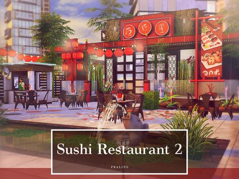 Sims 4 Restaurant, Sims 4 City Living, Lotes The Sims 4, The Sims 4 Lots, San Myshuno, Sims 4 House Plans, Casas The Sims 4, Sims Building, Sushi Restaurant