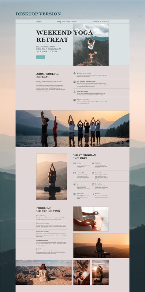 Weekend yoga retreat | landing page on Behance Wellness Retreat Photography, Yoga Retreat Itinerary, Yoga Retreat Poster, Yoga Websites Design, Yoga Retreat Flyer Design, Retreat Landing Page, Yoga Landing Page Design, Yoga Website Inspiration, Yoga Retreat Flyer