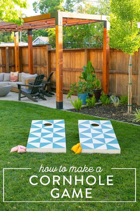 Two ways to make a DIY cornhole game! Learn to make kid-sized cornhole boards, and regulation cornhole boards as well. Two paint options, and instructions on how to make cornhole bags too! It's an awesome family project to do together, and then play in your backyard. Cornhole is a perfect backyard game for summer. Diy Cornhole Game, Painted Corn Hole Boards, Make Cornhole Boards, Regulation Cornhole Boards, Diy Cornhole, Backyard Party Games, Cornhole Boards Designs, Corn Hole Diy, Cornhole Game