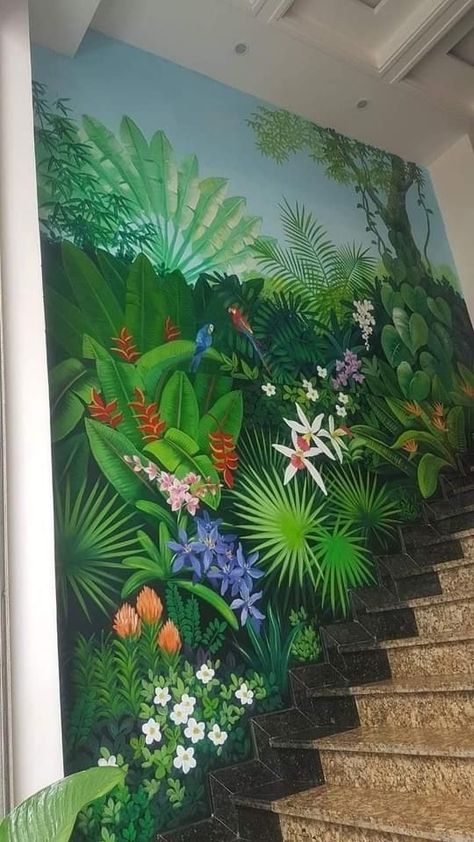 Exterior Murals, Jungle Mural, Garden Mural, Wal Art, Tropical Painting, School Wall Art, School Murals, Deco Nature, Wall Painting Decor