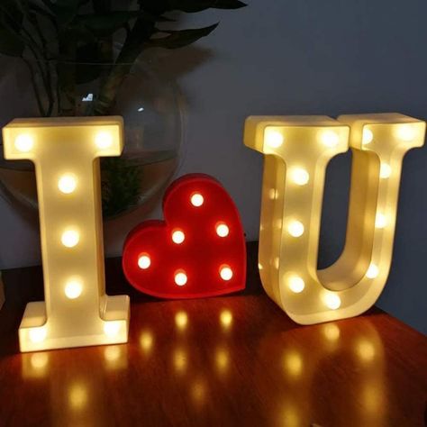 PRICES MAY VARY. ☑【 1 . 8.7” Tall Silver Color 】The 8.7" tall Silver marquee letter I, Heart Shape, U, spells out "I O U ", beautiful warm white glow with a gorgeous "IOU", creating a soothing, relaxing and elegant mood. ☑【 2. Approx size(singel letter: 】 W7.1"×H8.7"×D1.8". On lanyard at top for easy display on the wall or just rest on mantle, shelf, table or dresser. ☑【3. No power outlet 】needed & each letter requires 2 AA batteries (not included),an ON/OFF switch at back for manual control. ☑【 Romantic Surprises For Him, Led Heart, Led Letters, Loving You Letters, I Love You Lettering, Engagement Signs, I Love You Signs, Romantic Surprise, Wedding Display