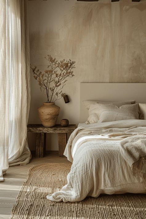 Wabi Sabi Apartment, Wabi Sabi Bedroom, Japandi Bedroom Ideas, Japandi Bedroom, Wabi Sabi Interior, Wabi Sabi Decor, Earthy Bedroom, Japanese Interior, Bedroom Designs